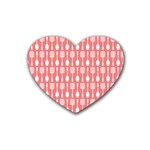 Coral And White Kitchen Utensils Pattern Rubber Heart Coaster (4 pack) Front