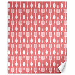 Coral And White Kitchen Utensils Pattern Canvas 11  X 14  by GardenOfOphir