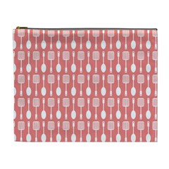 Coral And White Kitchen Utensils Pattern Cosmetic Bag (xl) by GardenOfOphir