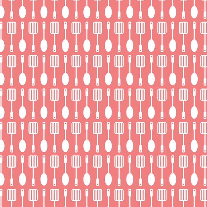 Coral And White Kitchen Utensils Pattern Play Mat (Square)