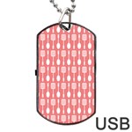 Coral And White Kitchen Utensils Pattern Dog Tag USB Flash (One Side) Front