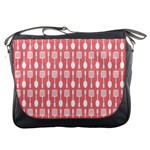 Coral And White Kitchen Utensils Pattern Messenger Bag Front