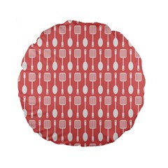 Coral And White Kitchen Utensils Pattern Standard 15  Premium Round Cushions by GardenOfOphir