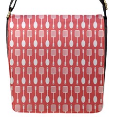 Coral And White Kitchen Utensils Pattern Flap Closure Messenger Bag (s) by GardenOfOphir