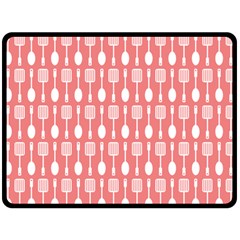 Coral And White Kitchen Utensils Pattern Two Sides Fleece Blanket (large) by GardenOfOphir