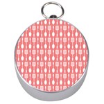 Coral And White Kitchen Utensils Pattern Silver Compasses Front