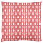 Coral And White Kitchen Utensils Pattern Large Premium Plush Fleece Cushion Case (Two Sides) Front