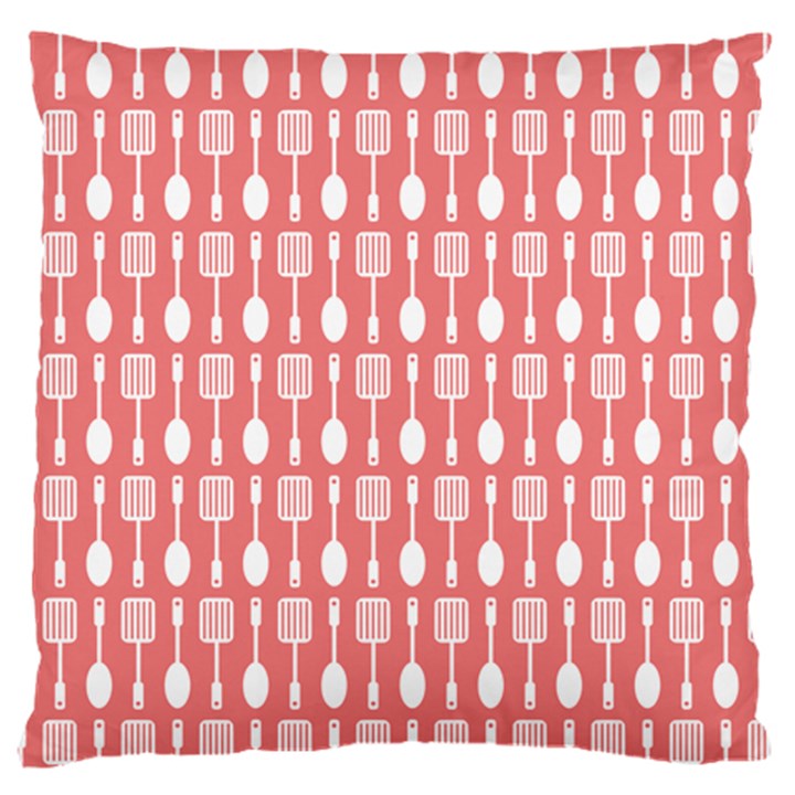 Coral And White Kitchen Utensils Pattern Large Premium Plush Fleece Cushion Case (Two Sides)