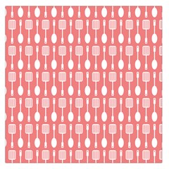 Coral And White Kitchen Utensils Pattern Square Satin Scarf (36  X 36 ) by GardenOfOphir