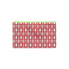 Coral And White Kitchen Utensils Pattern Cosmetic Bag (xs) by GardenOfOphir