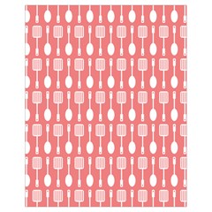 Coral And White Kitchen Utensils Pattern Drawstring Bag (small) by GardenOfOphir