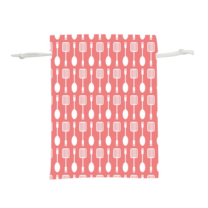 Coral And White Kitchen Utensils Pattern Lightweight Drawstring Pouch (S)