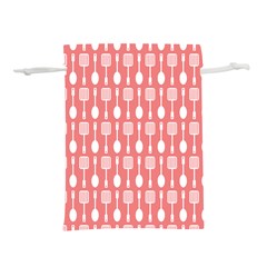 Coral And White Kitchen Utensils Pattern Lightweight Drawstring Pouch (m) by GardenOfOphir