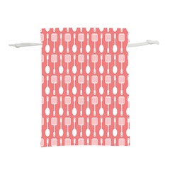 Coral And White Kitchen Utensils Pattern Lightweight Drawstring Pouch (l) by GardenOfOphir