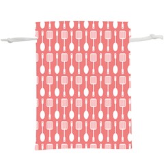 Coral And White Kitchen Utensils Pattern Lightweight Drawstring Pouch (xl) by GardenOfOphir