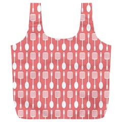 Coral And White Kitchen Utensils Pattern Full Print Recycle Bag (xxxl) by GardenOfOphir