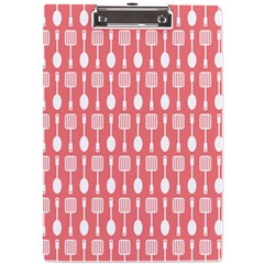 Coral And White Kitchen Utensils Pattern A4 Acrylic Clipboard by GardenOfOphir