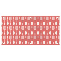 Coral And White Kitchen Utensils Pattern Banner And Sign 4  X 2  by GardenOfOphir