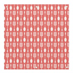 Coral And White Kitchen Utensils Pattern Banner And Sign 4  X 4  by GardenOfOphir