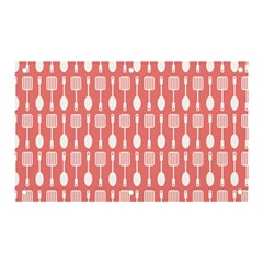 Coral And White Kitchen Utensils Pattern Banner And Sign 5  X 3  by GardenOfOphir