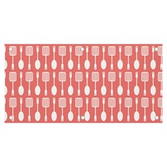 Coral And White Kitchen Utensils Pattern Banner And Sign 6  X 3  by GardenOfOphir