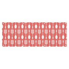 Coral And White Kitchen Utensils Pattern Banner And Sign 8  X 3  by GardenOfOphir