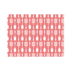 Coral And White Kitchen Utensils Pattern Premium Plush Fleece Blanket (mini) by GardenOfOphir