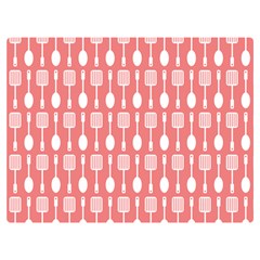 Coral And White Kitchen Utensils Pattern Premium Plush Fleece Blanket (extra Small)