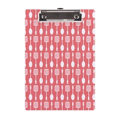 Coral And White Kitchen Utensils Pattern A5 Acrylic Clipboard