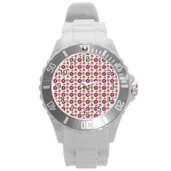 Cute Floral Pattern Round Plastic Sport Watch (l) by GardenOfOphir