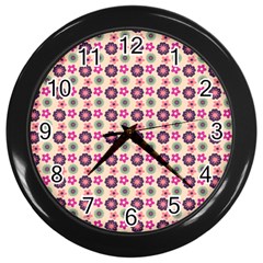 Cute Floral Pattern Wall Clock (black) by GardenOfOphir