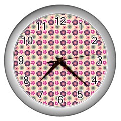 Cute Floral Pattern Wall Clock (silver) by GardenOfOphir