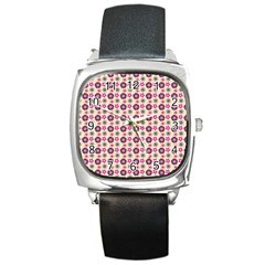 Cute Floral Pattern Square Metal Watch by GardenOfOphir