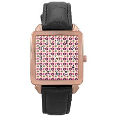 Cute Floral Pattern Rose Gold Leather Watch  by GardenOfOphir