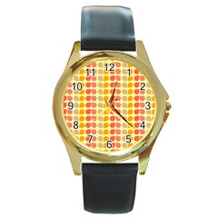 Colorful Leaf Pattern Round Gold Metal Watch by GardenOfOphir