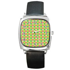 Cute Floral Pattern Square Metal Watch