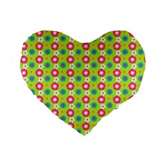 Cute Floral Pattern Standard 16  Premium Heart Shape Cushions by GardenOfOphir