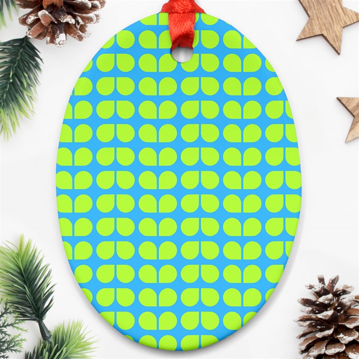 Blue Lime Leaf Pattern Ornament (Oval)