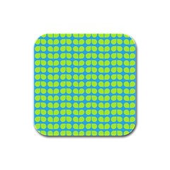 Blue Lime Leaf Pattern Rubber Square Coaster (4 Pack) by GardenOfOphir