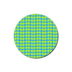 Blue Lime Leaf Pattern Rubber Coaster (round) by GardenOfOphir