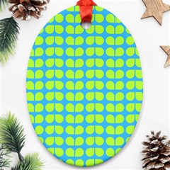 Blue Lime Leaf Pattern Oval Ornament (two Sides) by GardenOfOphir