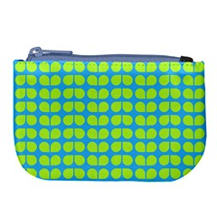 Blue Lime Leaf Pattern Large Coin Purse by GardenOfOphir