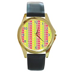 Colorful Leaf Pattern Round Gold Metal Watch by GardenOfOphir