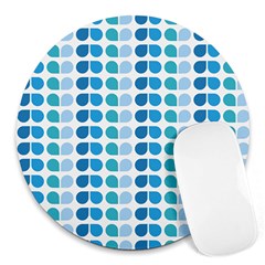 Blue Green Leaf Pattern Round Mousepad by GardenOfOphir