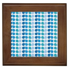 Blue Green Leaf Pattern Framed Tile by GardenOfOphir