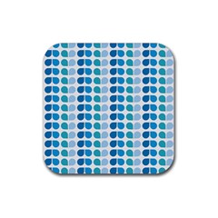 Blue Green Leaf Pattern Rubber Coaster (square) by GardenOfOphir