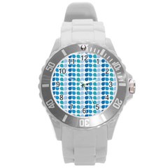 Blue Green Leaf Pattern Round Plastic Sport Watch (l) by GardenOfOphir