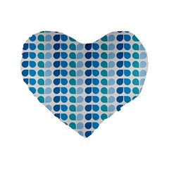 Blue Green Leaf Pattern Standard 16  Premium Flano Heart Shape Cushions by GardenOfOphir