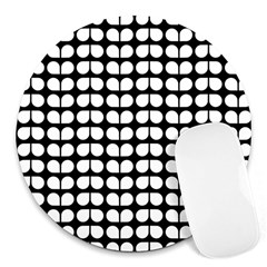 Black And White Leaf Pattern Round Mousepad by GardenOfOphir