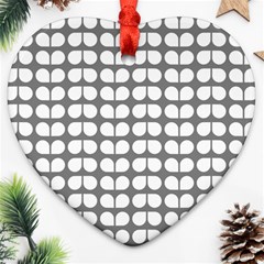 Gray And White Leaf Pattern Ornament (heart) by GardenOfOphir